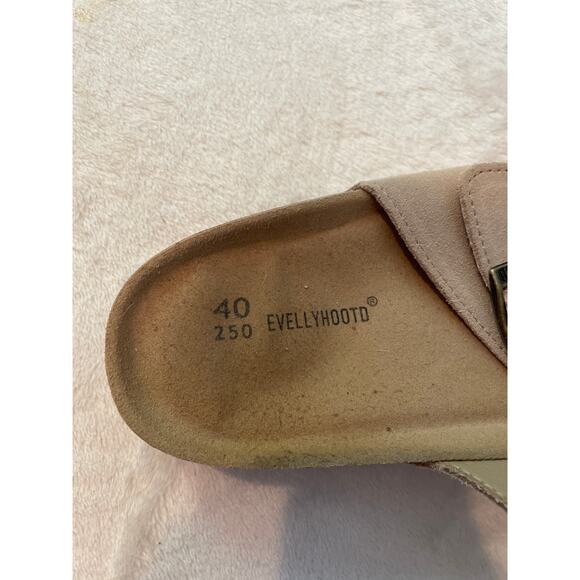 EVELLYHOOTD Dual Buckle Suede Sandals 40 Open Toe Two Straps Slides 8333 Taupe - Picture 8 of 9